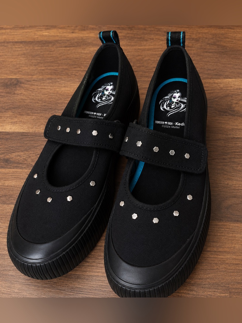 Keds Black Mary Jane Kids Shoes with Silver Studs